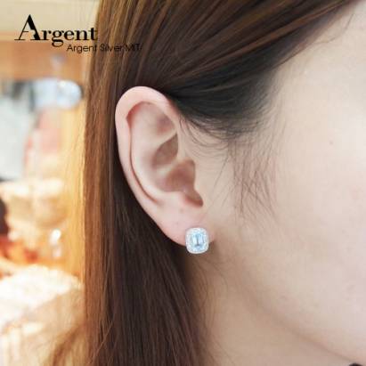 【ARGENT銀飾】晶鑽系列「簡約寶鑽(天藍色)(白K金)」純銀耳環 可搭配同款項鍊成套組