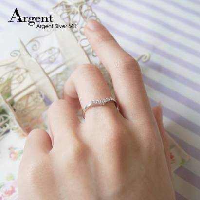【ARGENT銀飾】微鑲鉑銀閃亮系列「深愛(白K金)」純銀戒指