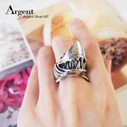 【ARGENT銀飾】動物系列「銀鯊」 純銀戒指(染黑款)