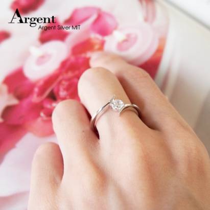 【ARGENT銀飾】微鑲鉑銀閃亮系列「擁鑽(6M)(白K金)」純銀戒指