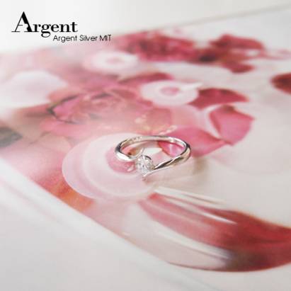 【ARGENT銀飾】微鑲鉑銀閃亮系列「擁鑽(6M)(白K金)」純銀戒指