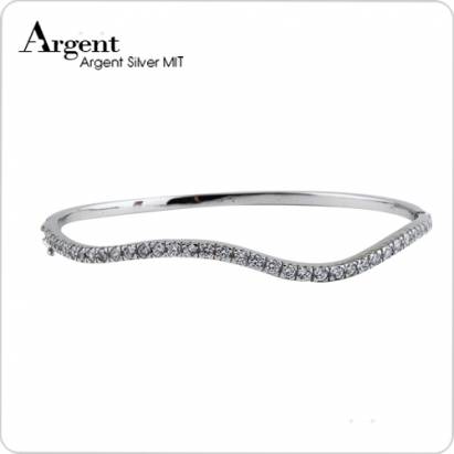 【ARGENT銀飾】微鑲鉑銀閃亮系列「晶鑽曲線(白K金)」純銀手環