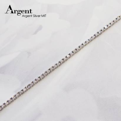 【ARGENT銀飾】單鍊系列「晶鑽方鍊(白K金)」純銀手鍊
