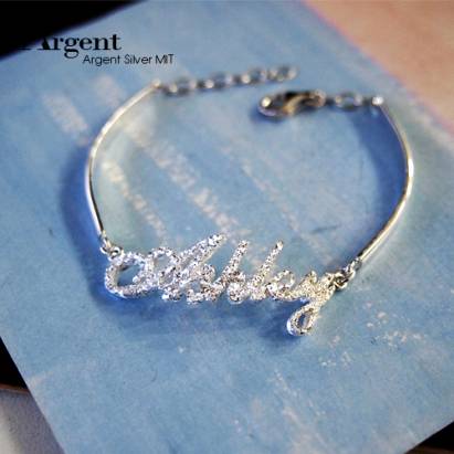 【ARGENT銀飾】名字手工訂製系列「純銀金蔥-英文名字」純銀手環