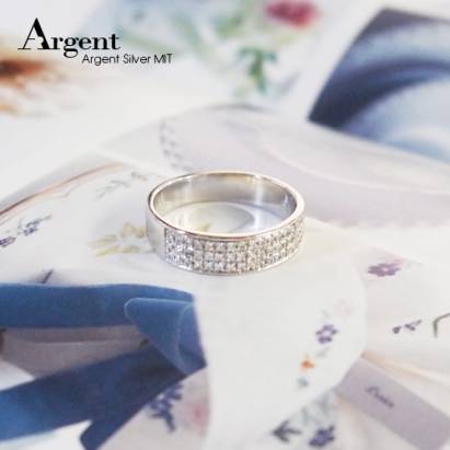 【ARGENT銀飾精品】K白金真鑽系列－男戒「真愛滿溢(R02男.寬版)」14K金戒指 54顆鑽 Diamond 結婚戒指
