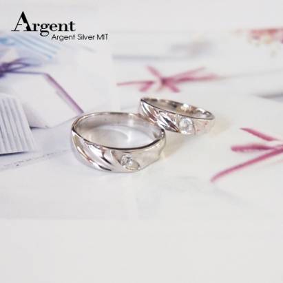【ARGENT銀飾精品】K白金真鑽系列－男女對戒－「迷漾情波(R10寬+細版)」14K金戒指(一對價) 求婚訂婚結婚戒指