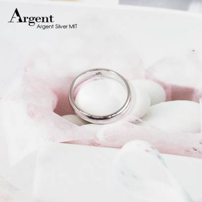 【ARGENT銀飾】美鑽系列「藏鑽-白K金(男戒)」純銀戒指(版寬4mm)