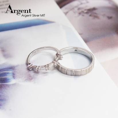 【ARGENT銀飾精品】K白金真鑽系列－男女對戒－「真愛自由(R36寬+細版)」14K金戒指(一對價)