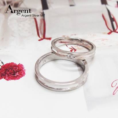 【ARGENT銀飾精品】K白金真鑽系列－男女對戒－「純潔愛戀(R47寬+細版)」14K金戒指(一對價) 求婚訂婚結婚戒指