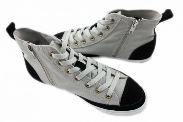 2014春夏新款 Burnetie男款 牛皮革高筒帆布鞋(淺灰色)