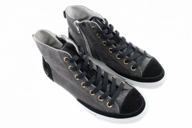 2014春夏新款 Burnetie男款 牛皮革高筒帆布鞋(黑色)