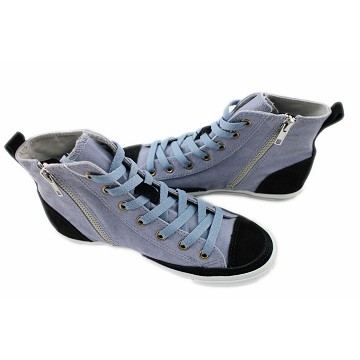 2014春夏新款 Burnetie女款 牛皮革高筒帆布鞋(藍色)