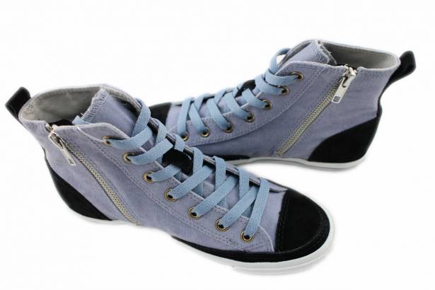 2014春夏新款 Burnetie女款 牛皮革高筒帆布鞋(藍色)