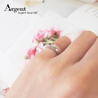 【ARGENT銀飾精品】K白金真鑽系列－女戒「平行之愛(R04女.細版)」14K金戒指單鑽+28顆鑽顆鑽 Diamond 結婚戒指