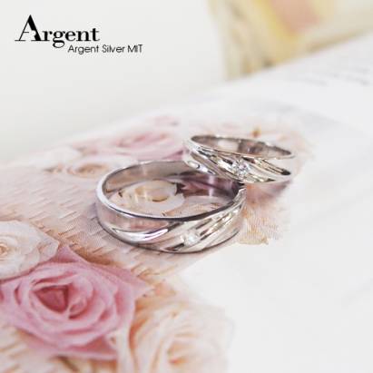 【ARGENT銀飾精品】K白金真鑽系列－男女對戒－「縈繞愛戀(R40寬+細版)」14K金戒指(一對價) 求婚訂婚結婚戒指