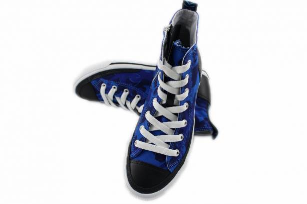 2014春夏新款 Burnetie女款 迷彩高筒帆布鞋(藍色)