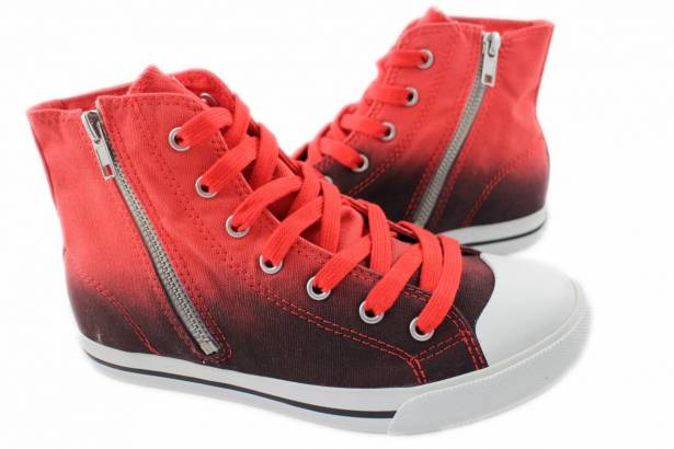 2014春夏新款 Burnetie女款 漸層高筒帆布鞋(紅黑色)