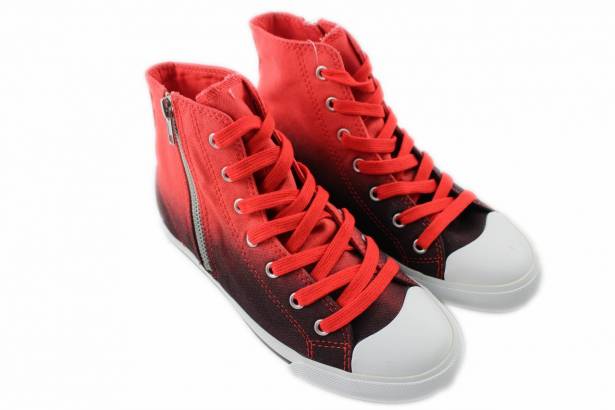 2014春夏新款 Burnetie女款 漸層高筒帆布鞋(紅黑色)