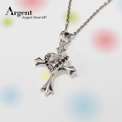 【ARGENT銀飾】十字架系列「環愛十字(黑鑽)」純銀項鍊