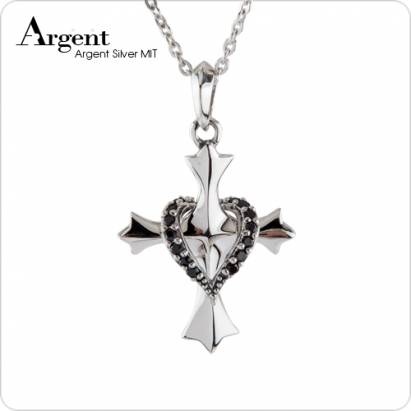 【ARGENT銀飾】十字架系列「環愛十字(黑鑽)」純銀項鍊