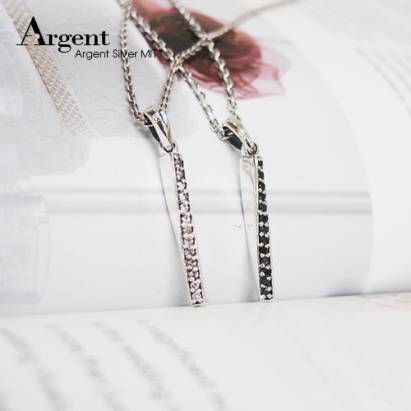 【ARGENT銀飾】情人對墜系列「旋轉愛戀(黑+白鑽)」純銀項鍊(一對價)