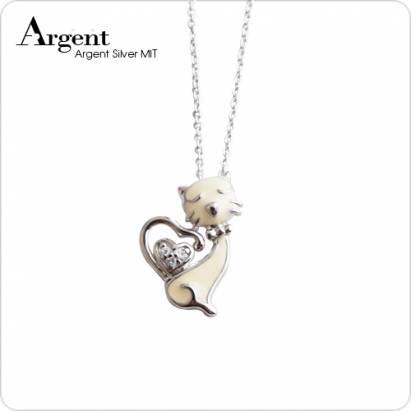 【ARGENT銀飾】貓咪系列「愛心黃貓(白K金)」純銀項鍊