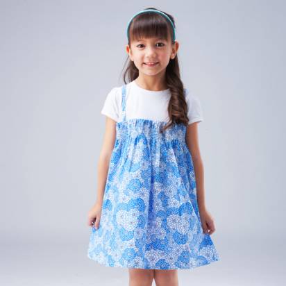 CHEROKEE  女童印花朵假兩件連身裙 (藍)