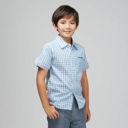 CHEROKEE  男童格紋短袖襯衫 (淺藍)