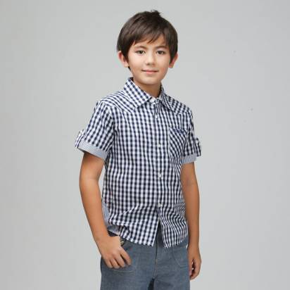 CHEROKEE  男童格紋短袖襯衫 (藏青藍)