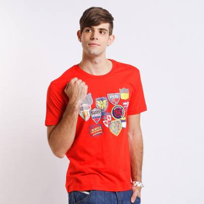Bés Carol  男式個性徽章短袖T恤 (紅)