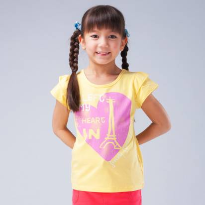 CHEROKEE  女童圓領飛袖印心形T恤 (淺黃)