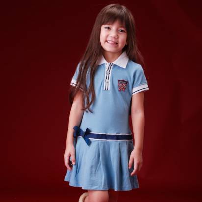 CHEROKEE  女童POLO領百褶小洋裝 (灰藍)