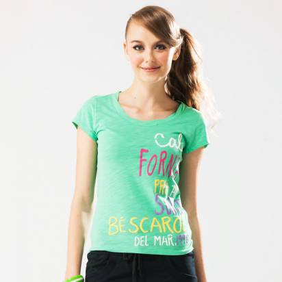 Bés Carol  女式彩色字母印花短袖T恤 (淺綠)
