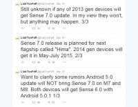 2014 年度 HTC 主力機種將先升級 Android 5.0 ，至於 Sencse 7 則要等到