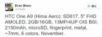 Evan Blass 斷言 HTC One A9 將搭載 Snapdragon 617 ，並於 11 月推出